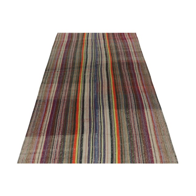Traditional Handwoven Vintage Turkish Kilim Rug in Polychromatic Striped Pattern For Sale - Image 3 of 8