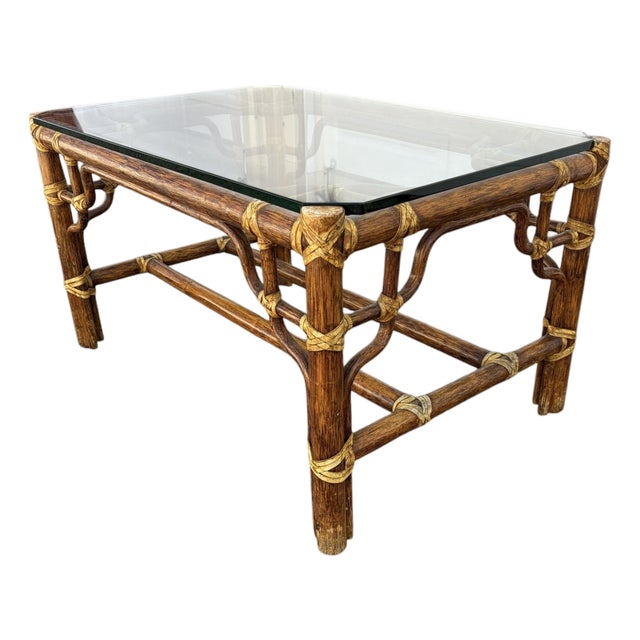 Mid 20th Century McGuire Furniture Faux Bamboo Rattan Coffee Table For Sale
