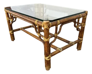 Mid 20th Century McGuire Furniture Faux Bamboo Rattan Coffee Table