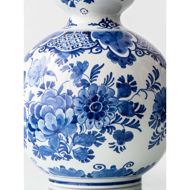 Vintage Royal Delft Blue & White Ceramic Table Lamps with New Vermilion Silk Shades, Set of 2 For Sale - Image 9 of 18