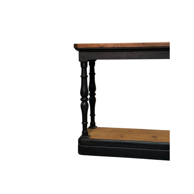 Antique Console Table in Black Lacquered Fir Wood with Turned Legs, 1890s For Sale - Image 3 of 6