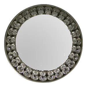 Round Mid-Century Modern Backlit Metal Wall Mirror with Crystal Glass Flowers