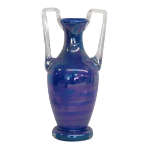 Iridescent Cobalt Blue Glass Clear Handles Vase
