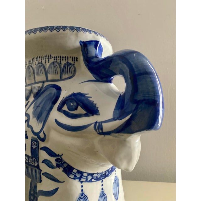 Vintage Ceramic Chinoiserie Blue & White Elephant Plant Stand or Garden Stool For Sale - Image 10 of 12