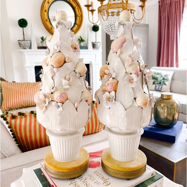 Mid-Century Italian Porcelain Pastel Fruit Topiaries & Table Lamp Conversions by Ardalt For Sale - Image 18 of 18