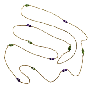 Victorian 14k Gold Amethyst Nephrite Jade and Rock Crystal Station Chain