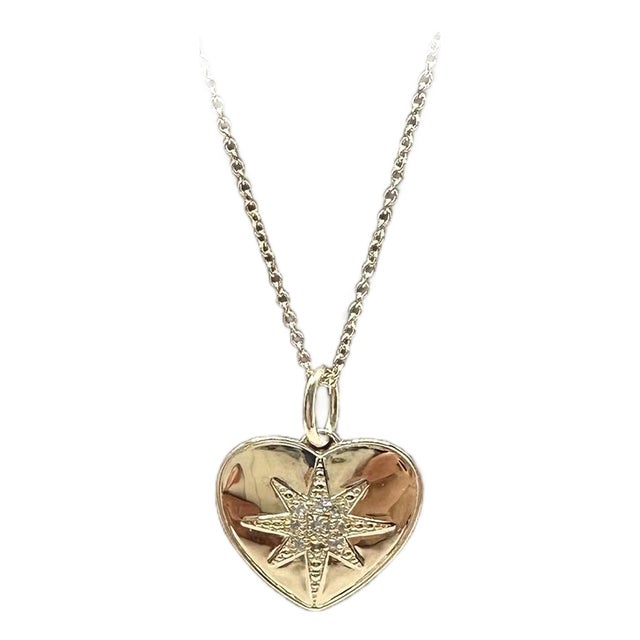 Diamond Heart Necklace in 10kt Yellow Gold – 0.07ctw Adjustable 15–17 Inches For Sale