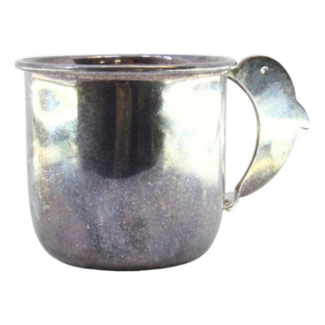 Silver Cup with Rim Trim and Dolphin-Shaped Handle For Sale