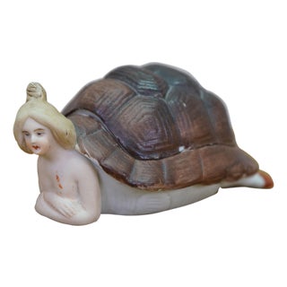Antique German Victorian Naughty Lady in Tortoise Shell Vanity Box Figurine For Sale