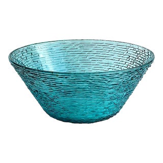 Vintage 1960s Anchor Hocking Aquamarine Lido Soreno Glass Serving Bowl For Sale