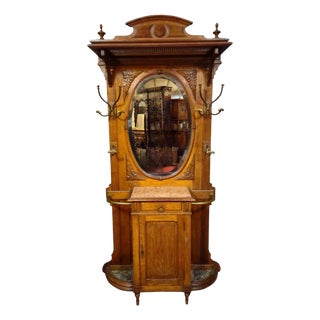 Antique Renaissance Oak Coat Rack with Mirror For Sale