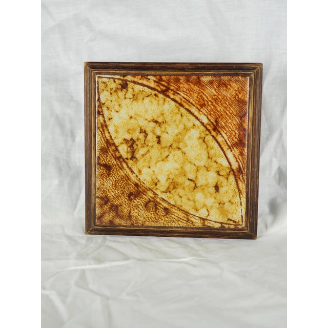 1960s 1960s French Wood and Ceramic Trivet With a Large Eye in Shades of Beige For Sale - Image 5 of 11