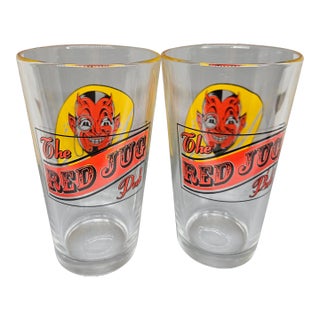 Vintage the Red Jug Pub Drink Glasses - "The Big Squeeze" - Halloween Devil Face For Sale