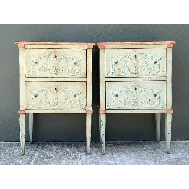 Shabby Chic Vintage Italian Regency Hand Painted Nighstands - Set of 2 For Sale - Image 3 of 12