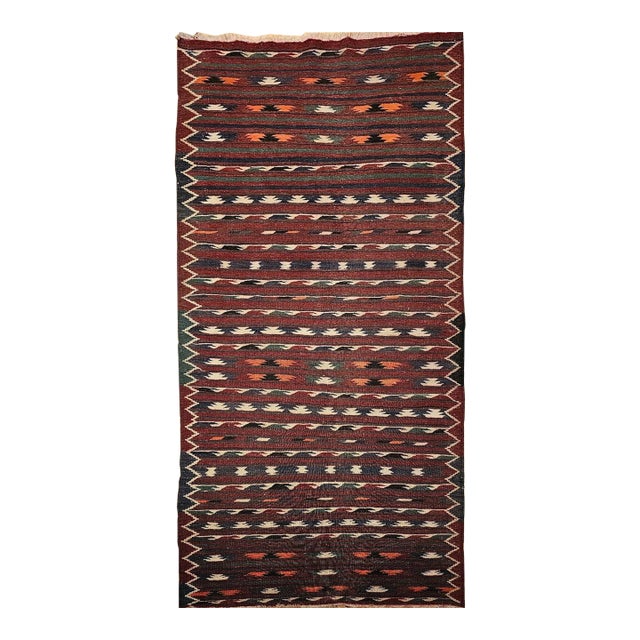 Vintage Moroccan Kilim Rug, Handwoven Wool, Geometric Design, 4' X 6' For Sale