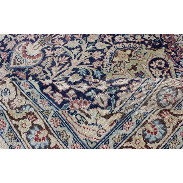 Navy Blue Antique Persian Fine Tabriz Rug With All-Over Large Scale Flowers For Sale - Image 12 of 12