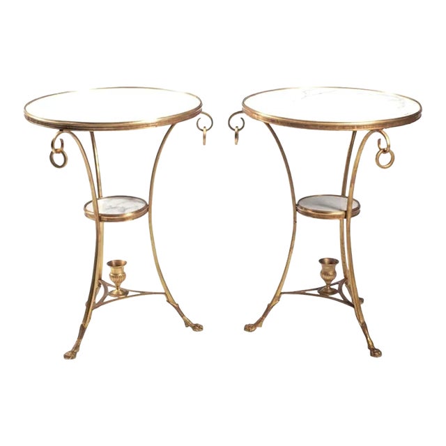 A Pair of Gilt Bronze and White Marble Guèridon Tables For Sale