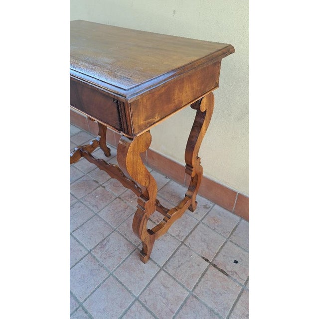NINETEENTH CENTURY (1800 - 1900) Spanish lyre console table in walnut - late 19th century with drawer Elegant Spanish...