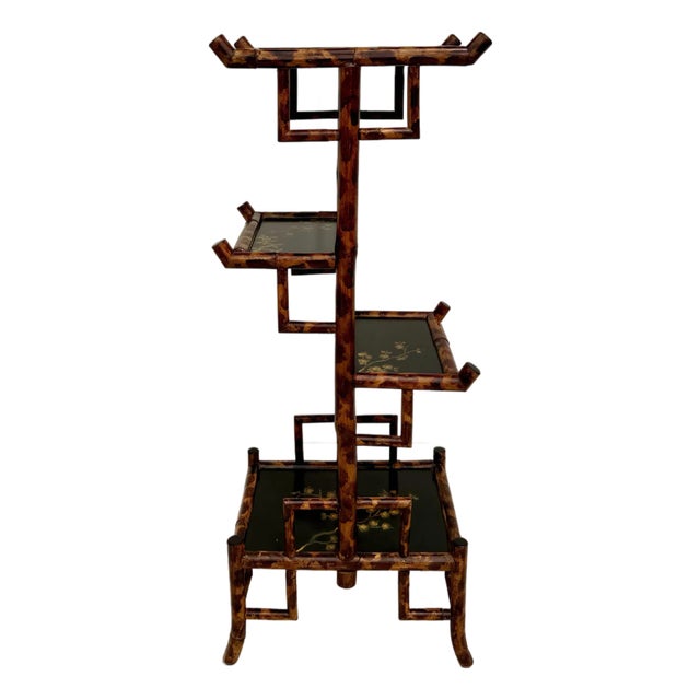 Aesthetic Movement Chinoiserie Bamboo Faux Tortoise Tiered Display Stand For Sale