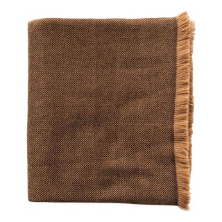 Contemporary Studio Variously Handwoven Merino Dark Brown, Ochre Shade Twill Hay Throw For Sale