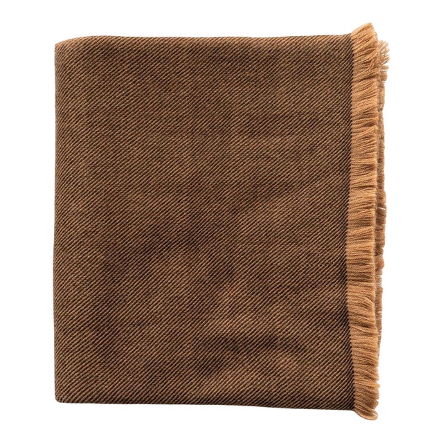 Contemporary Studio Variously Handwoven Merino Dark Brown, Ochre Shade Twill Hay Throw For Sale