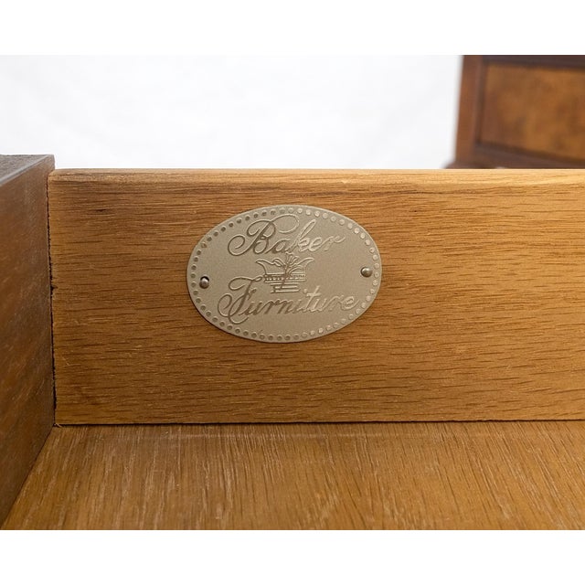 Baker Furniture Company Baker Burl Wood Walnut Brass Drop Ring Pulls One Drawer Nightstands End Tables For Sale - Image 4 of 12