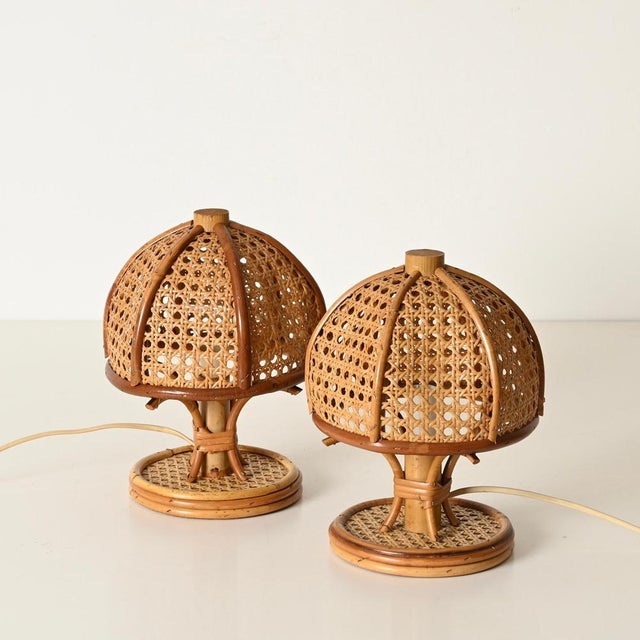 Table Lamps in Rattan and Vienna Straw by Louis Sognot, Italy, 1960s, Set of 2 For Sale - Image 6 of 14