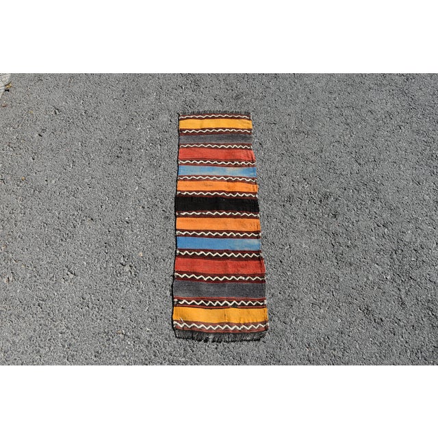 1970s Turkish Vintage Hand Knotted Stripe Desing Wool Kilim Runner Rug For Sale - Image 11 of 11