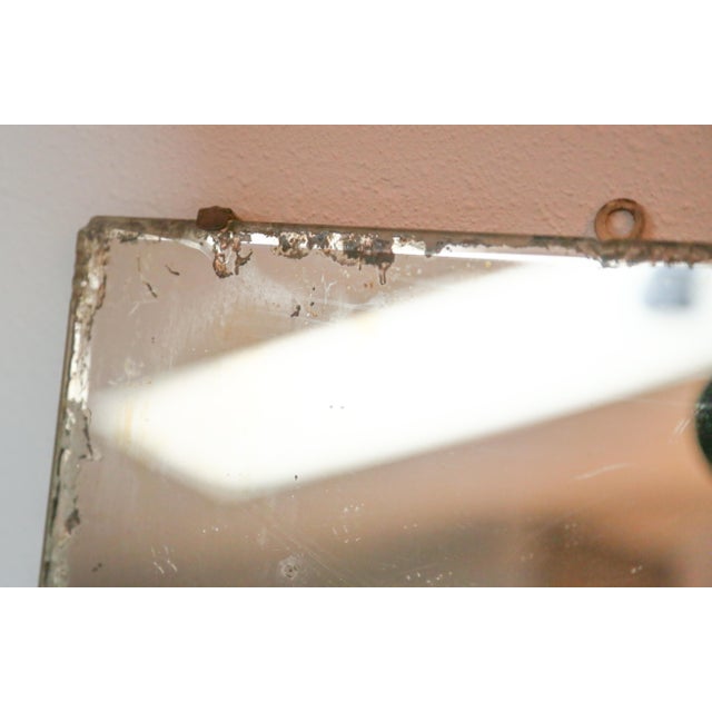 Primitive Antique Bathroom Mirror With Beveled Edge and Rich Patina Wood Frame For Sale - Image 4 of 18