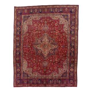 1960s Vintage Heriz Wool Rug in Red With Medallion Design For Sale