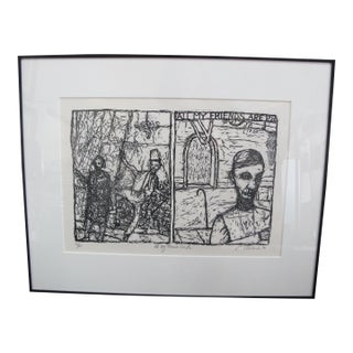 Tom Prochaska Framed Limited Edition Signed Woodcut All My Friends Are Pi For Sale