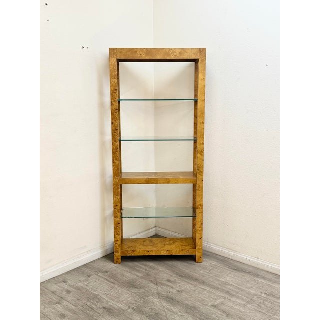Hollywood Regency Vintage Burl Wood Book Shelf For Sale - Image 3 of 9