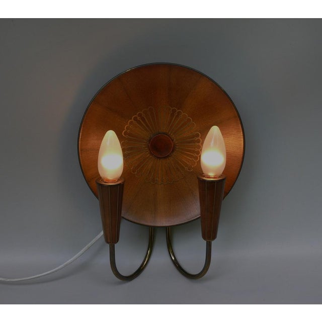 Sunburst Wall Light in Wood & Brass from Temde, 1950s For Sale - Image 9 of 18