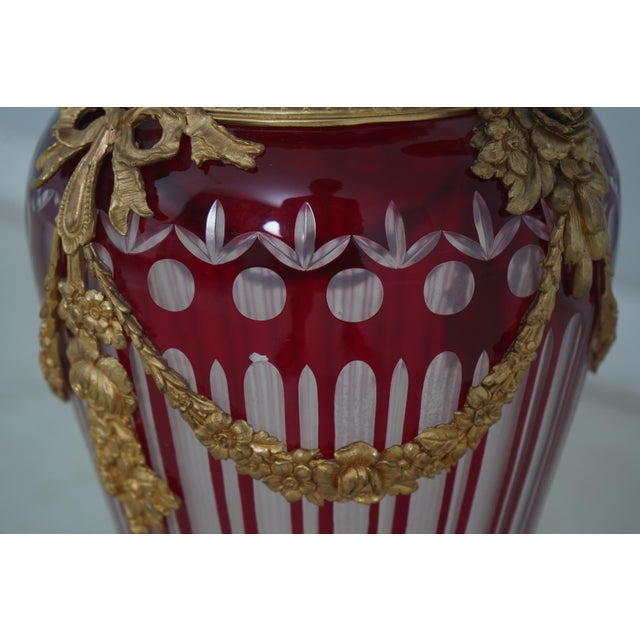 Pair Palatial Bohemian Cut to Clear Crystal Bronze Urns For Sale - Image 11 of 12