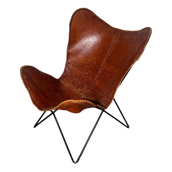 Cognac Leather Butterfly Lounge Chair For Sale