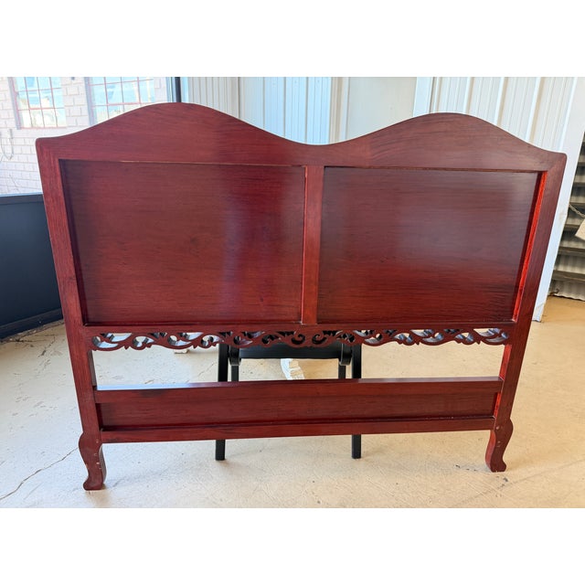 Red Vintage Chinese Carved Rosewood Full Size Headboard With Metal Bed Frame For Sale - Image 8 of 10