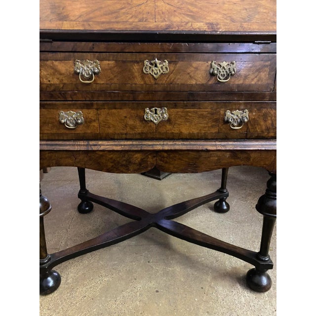 Brown 19th Century Antique English Bureau Desk on Stand in Walnut For Sale - Image 8 of 12