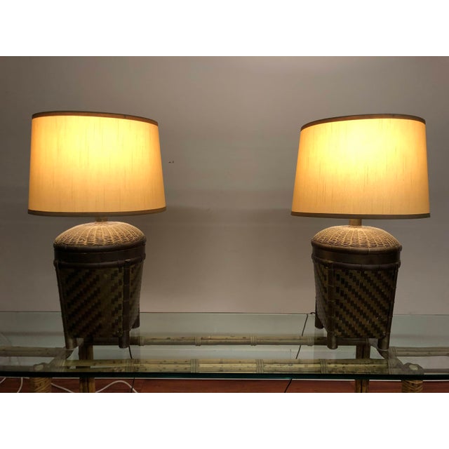 Chapman Lamps With Basket Weave Metal Bases Chairish