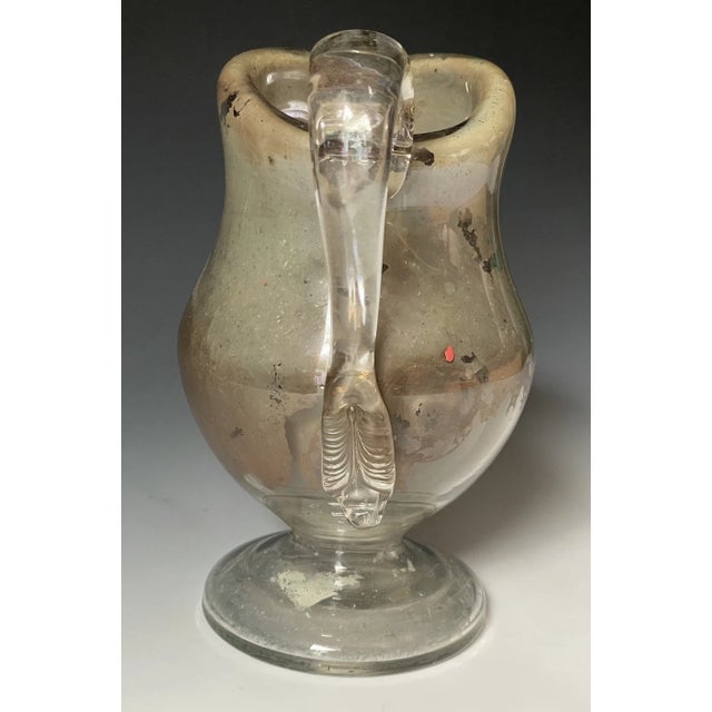 Glass Rare Antique Mercury Glass Pitcher New England / Boston Sandwich Applied Handle For Sale - Image 7 of 11