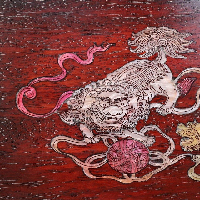 Brown Rosewood Tray Inlaid With Mother-of-Pearl Lion Motif For Sale - Image 8 of 10