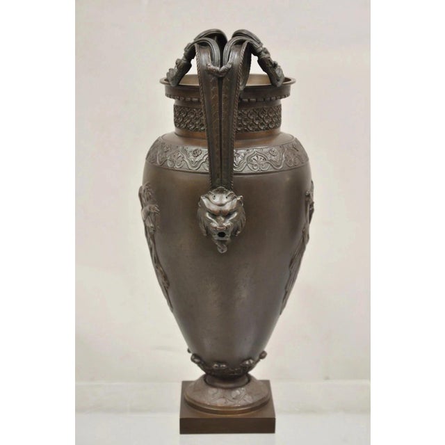 19th C Alfred Daubree French Neoclassical Bronze Figural Urn Vase With Lions For Sale - Image 15 of 16