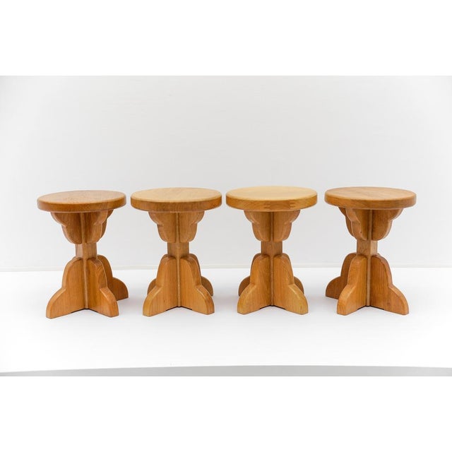 Mid-Century Modern French Handmade Beech Stool, 1960s For Sale - Image 13 of 13