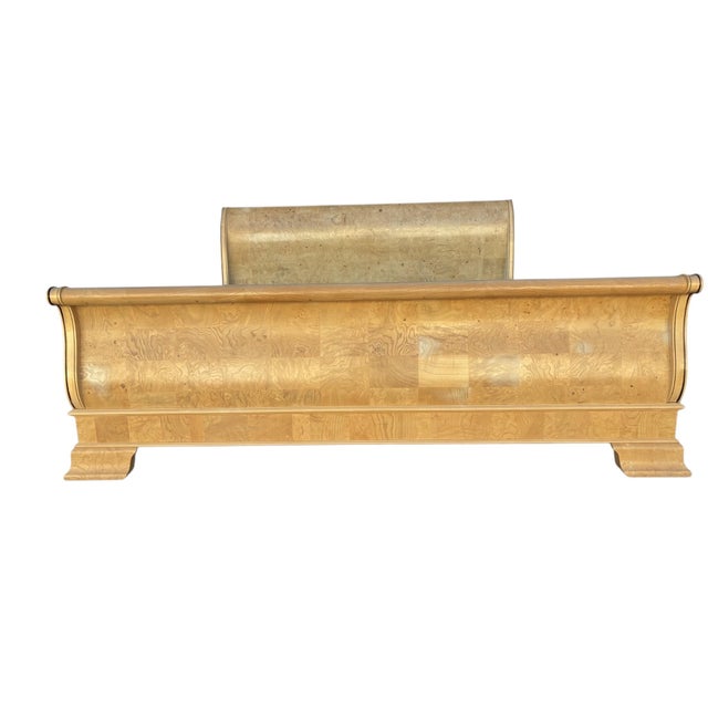 Wood Vintage Henredon Charles X Collection King Sleigh Bed Light Burl Wood French For Sale - Image 7 of 18