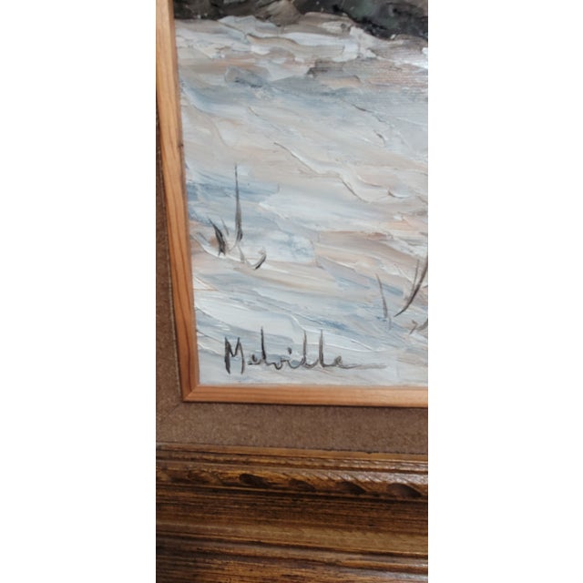 Textile 1980s Forest & Snow Capped Mountain, Vintage Oil Painting Melville 28" For Sale - Image 7 of 11