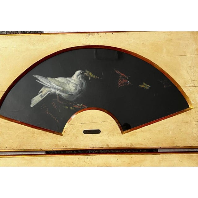 Textile Bernardo Ferrándiz Bádenes, Fan, Valencia, Málaga, 1882, Oil on Silk, Framed, Set of 2 For Sale - Image 7 of 14