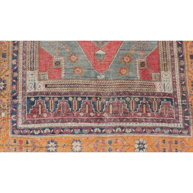 Mid 20th Century Vintage Turkish Oushak Rug Medallion Design in Red Gray and Orange For Sale - Image 9 of 13