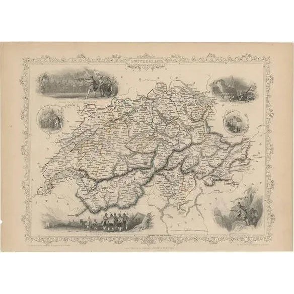 Antique Map of Switzerland by J. Tallis, 1851 For Sale - Image 5 of 5