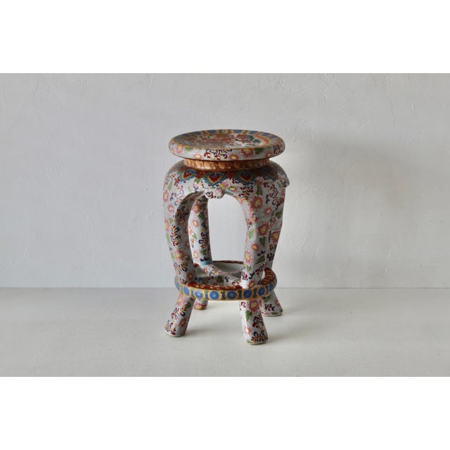 1970s Imari Style Gilt Ceramic Barrel Stool Plant Stand For Sale - Image 4 of 16