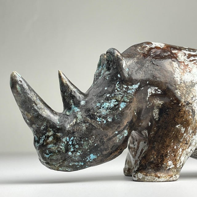 Amazing vintage ceramic sculpture Rhinoceros made in Italy in the 1970s. The sculpture has the original signature of the...