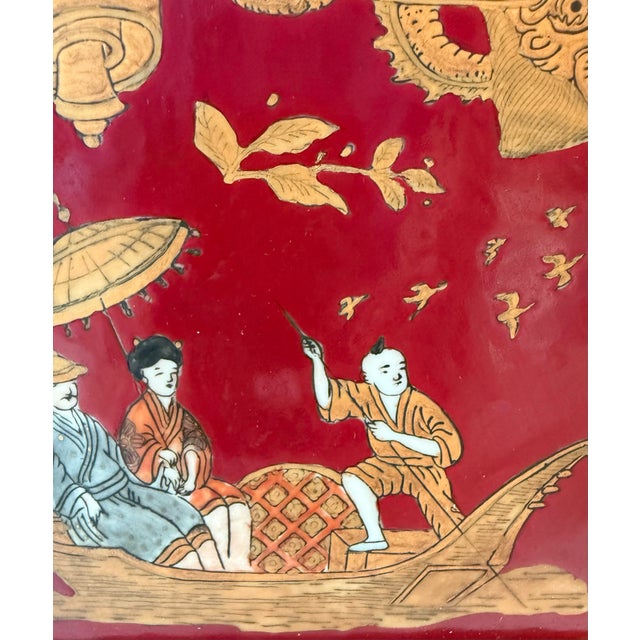 Vintage Hand Painted Red Chinoiserie Table Lamp For Sale In Austin - Image 6 of 9